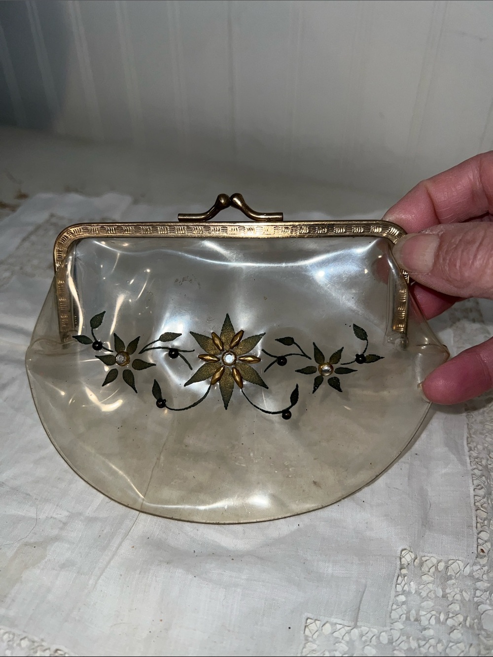 50s Clear plastic embellished clutch purse